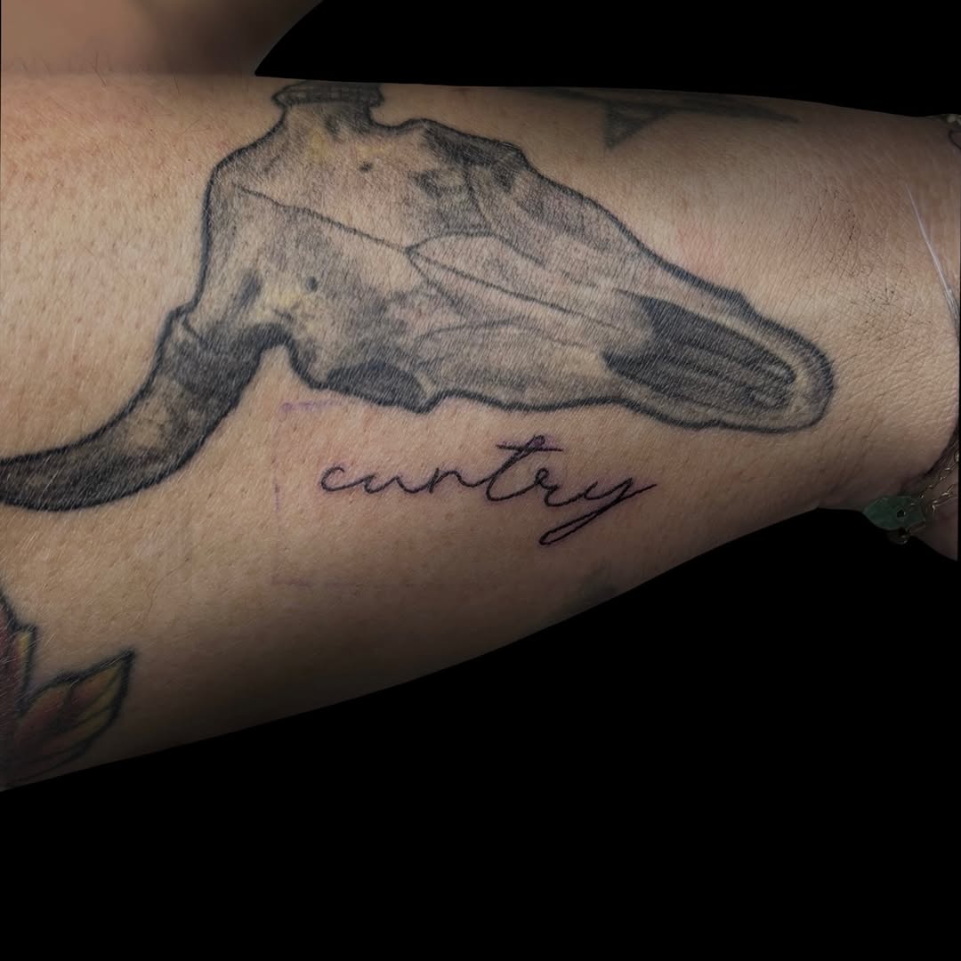 Tattoo by @lamour.tattoos — black_and_grey, lettering_script