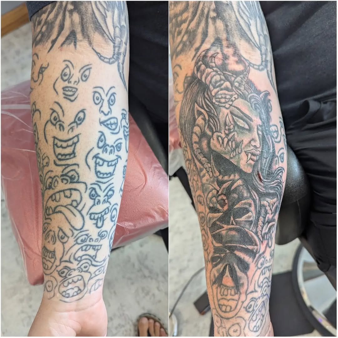 Tattoo by @permanentpicturestattoo — black_and_grey, dark_realism