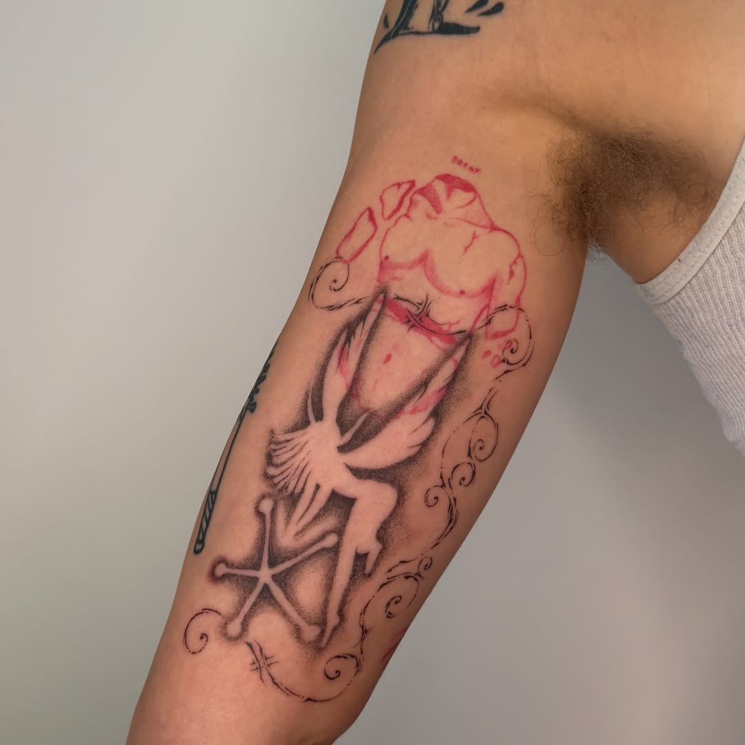 Tattoo by @fairygodfather.ink — dotwork, trash_polka