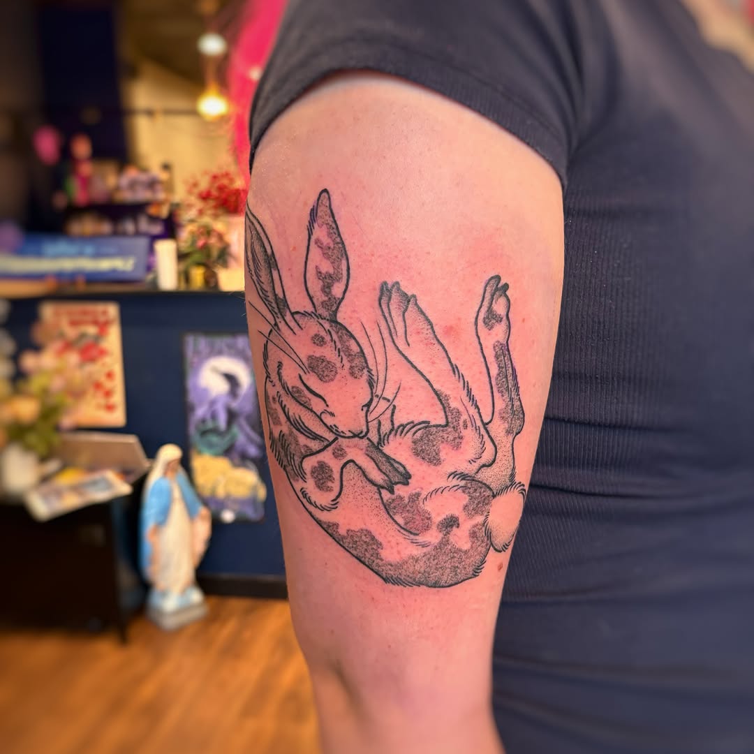 Tattoo by @birchbeast — illustrative, dotwork