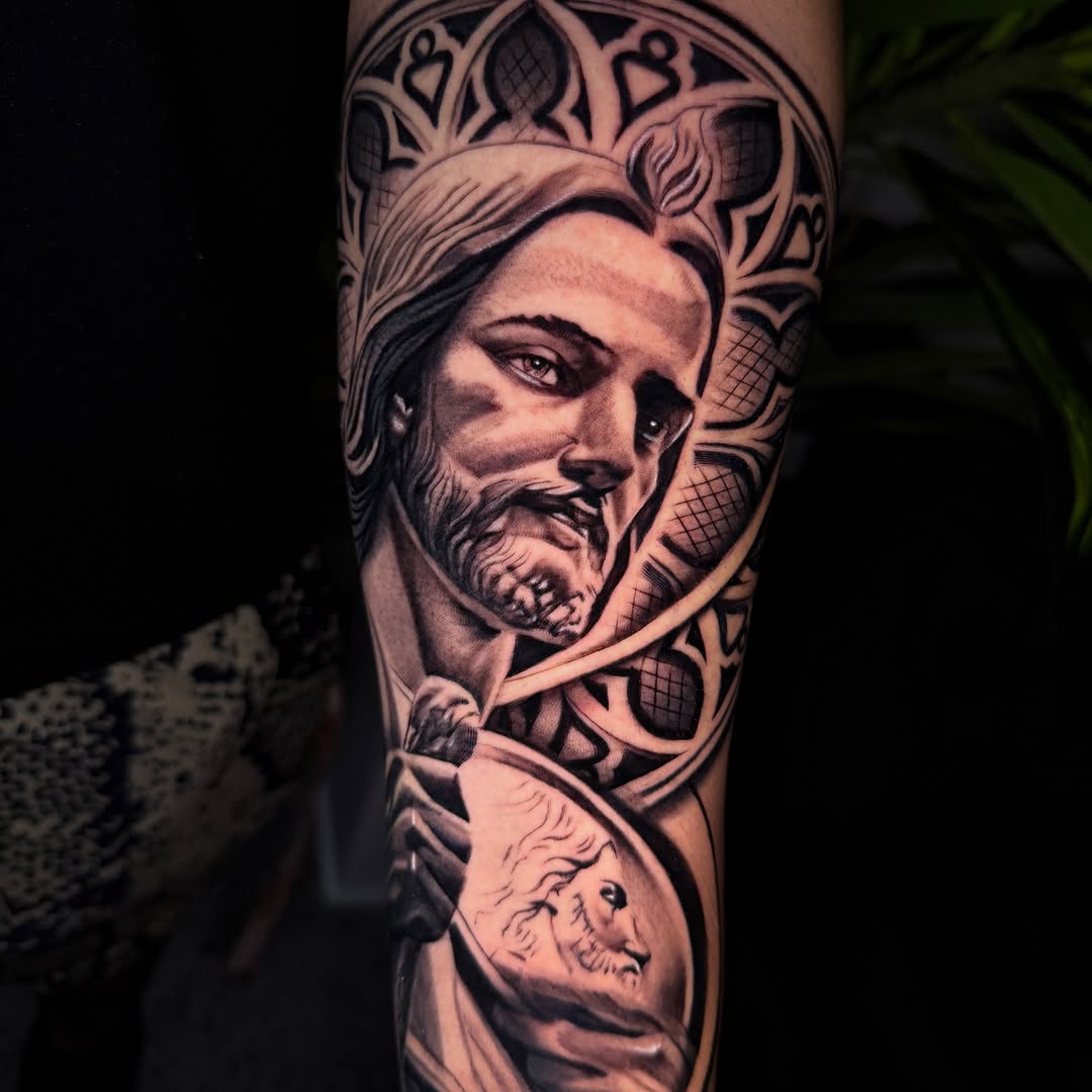 Tattoo by @tatts.x.hustler โ realism, black_and_grey
