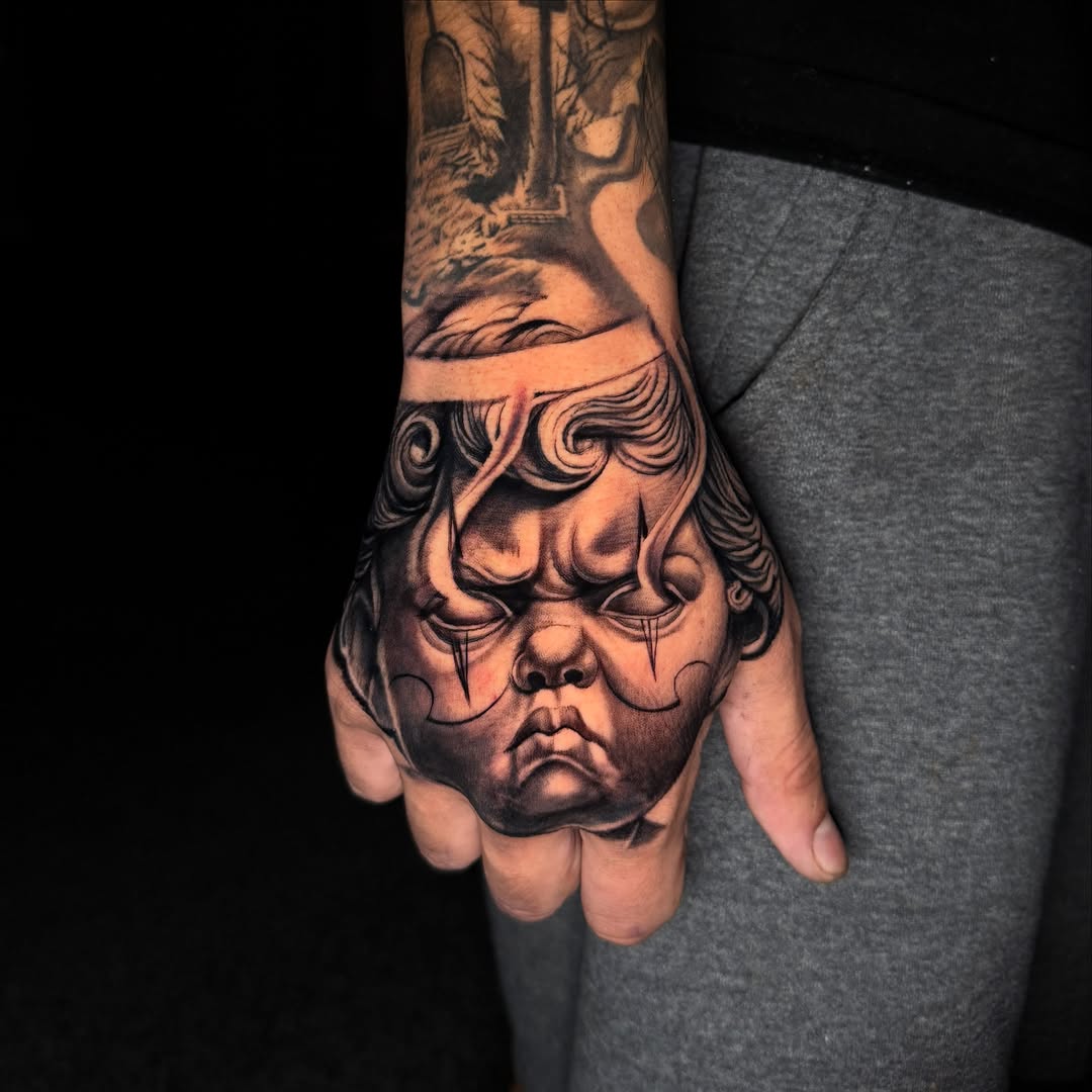 Tattoo by @tatts.x.hustler โ realism, black_and_grey