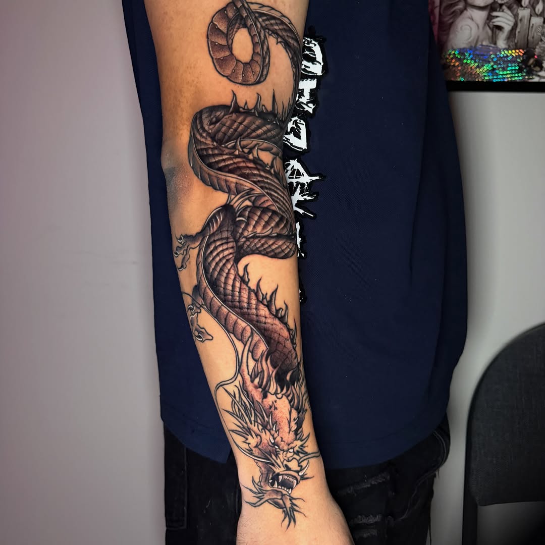 Tattoo by @tatts.x.hustler โ japanese_irezumi, black_and_grey