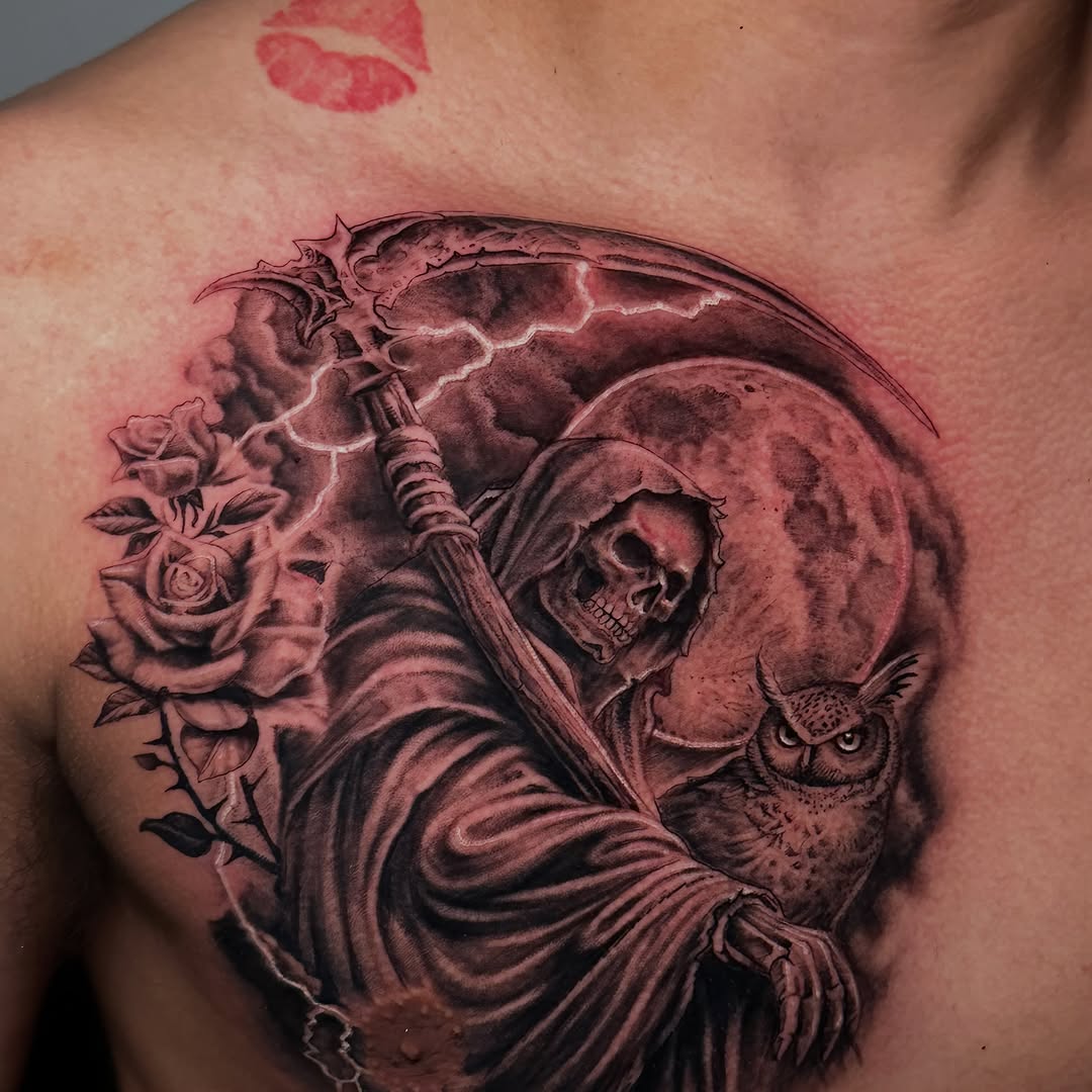 Tattoo by @tatts.x.hustler โ realism, black_and_grey