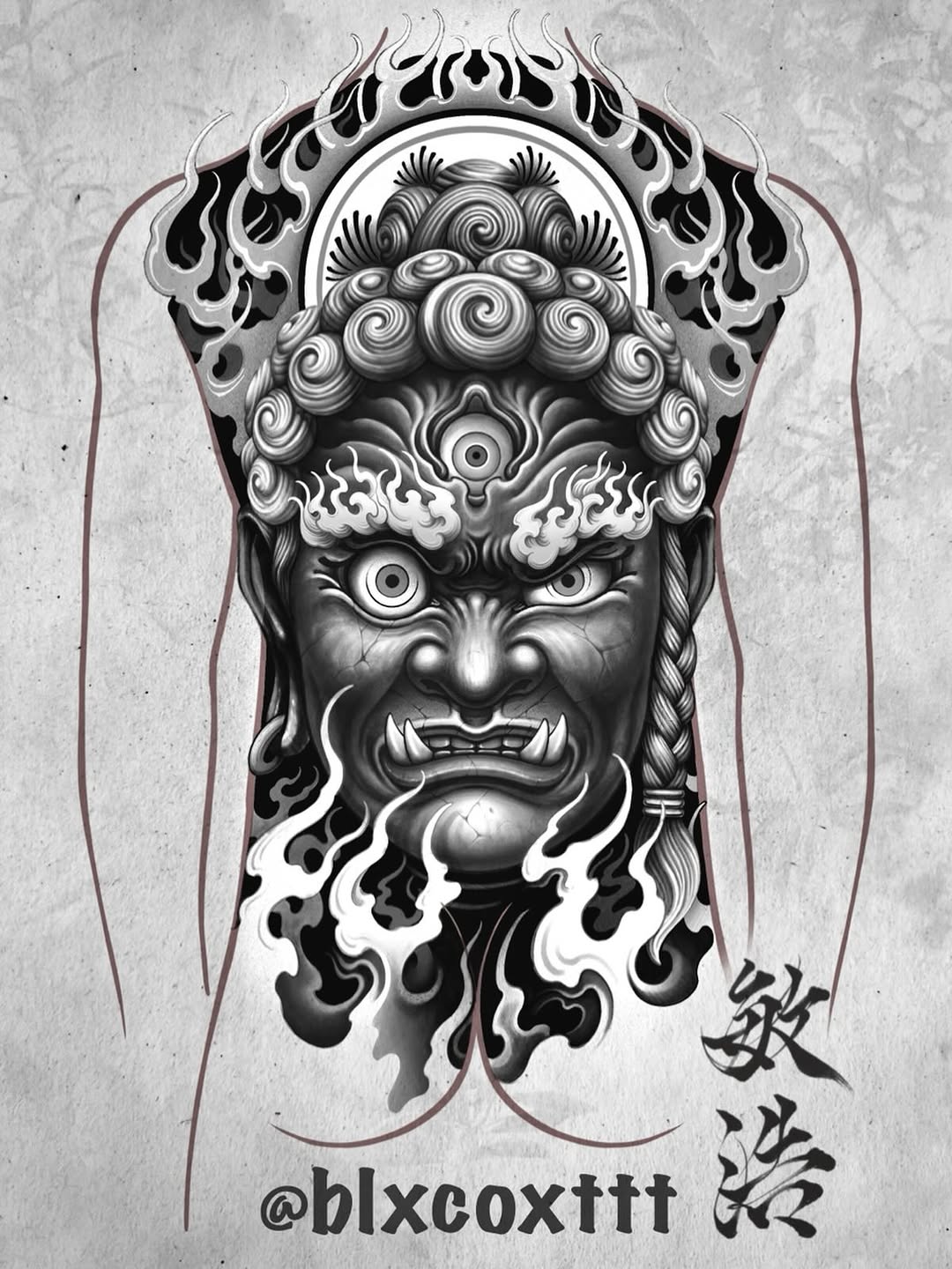 Tattoo by @blxcoxttt — japanese_irezumi, black_and_grey