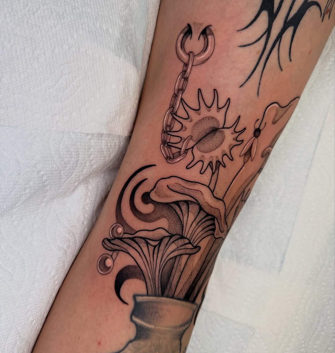 Tattoo by @peachyansley β black_and_grey, dotwork