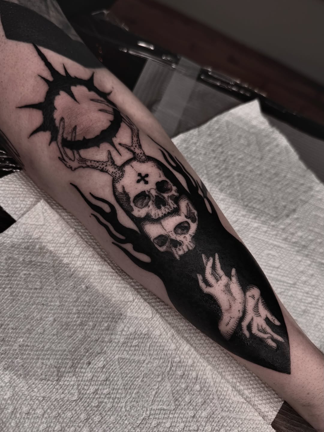 Tattoo by @korztattoo — blackwork, dotwork