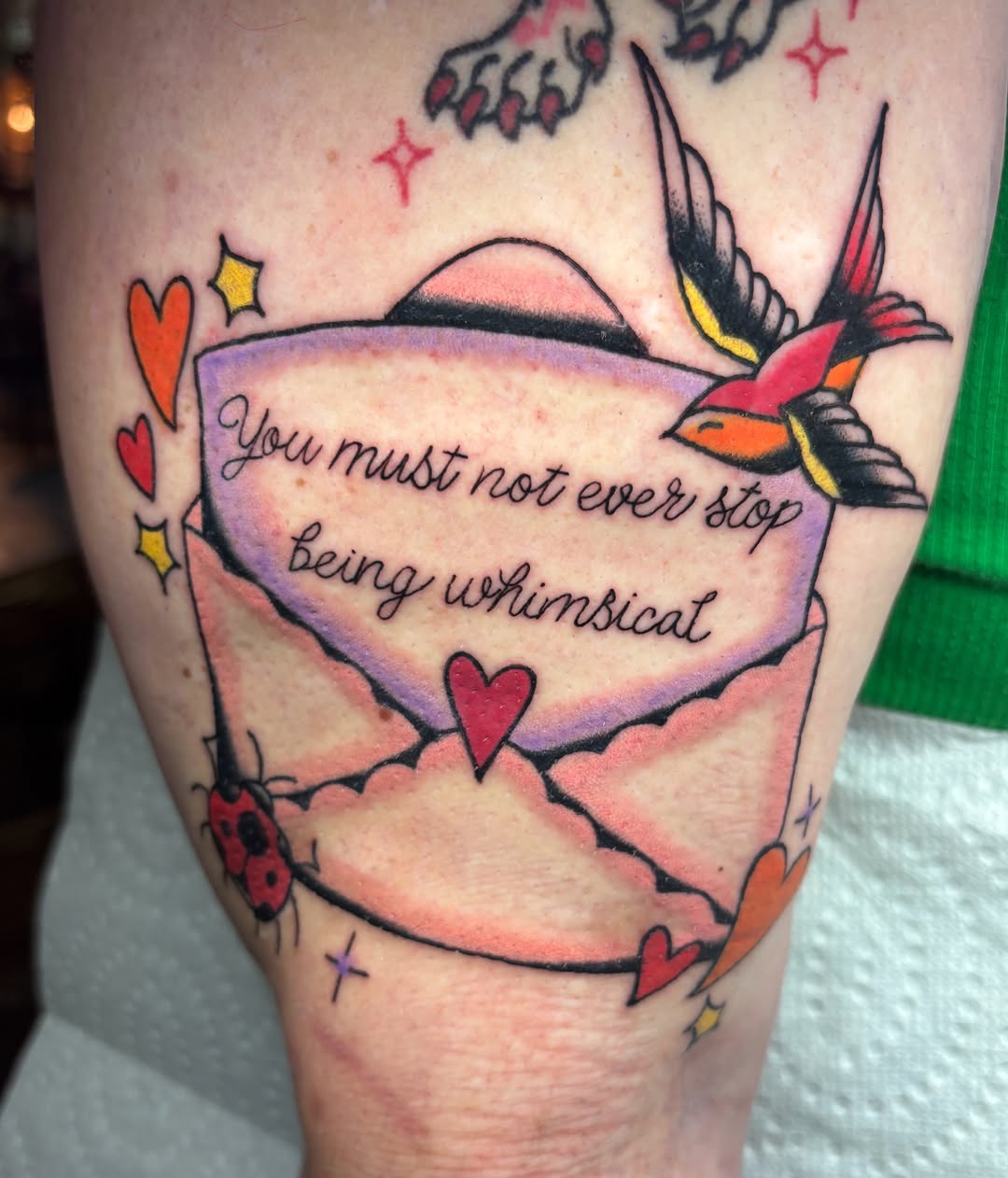 Tattoo by @kenxie.art — lettering_script, american_traditional