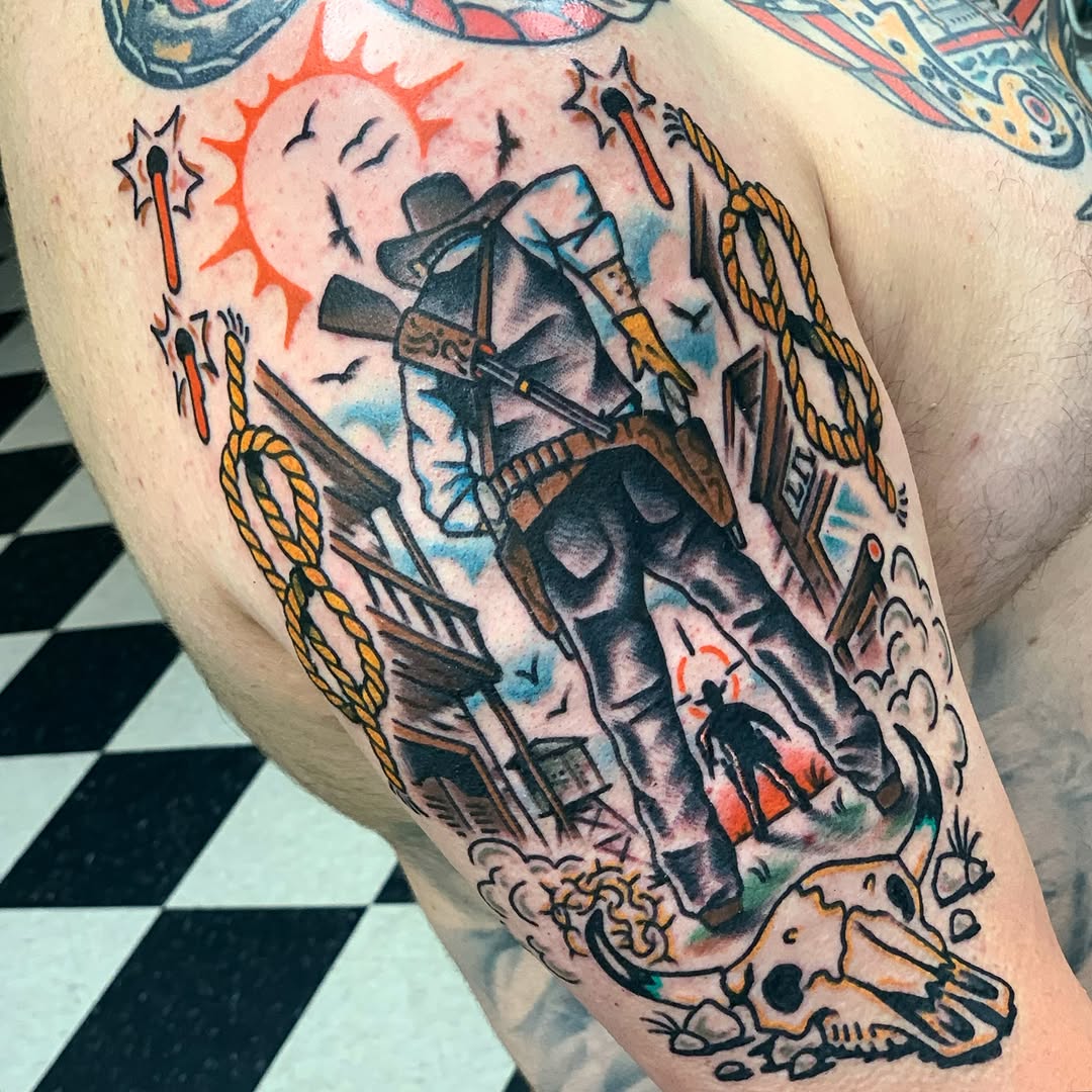 Tattoo by @wyattvandergeest — american_traditional, trash_polka