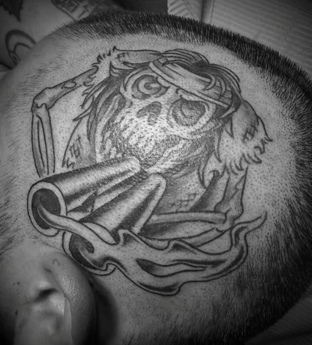 Tattoo by @cyborgbrains — black_and_grey, dark_realism