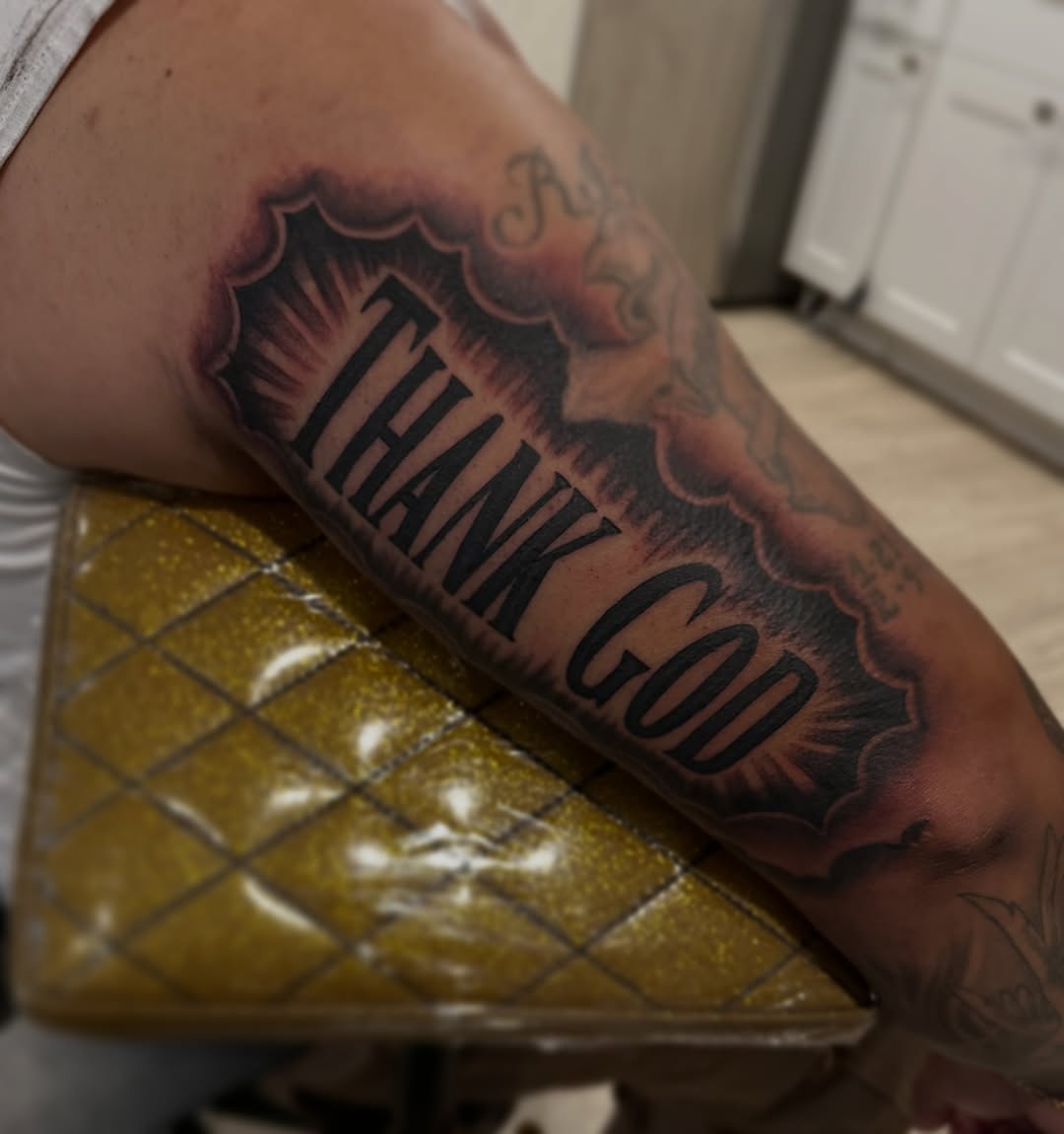 Tattoo by @tattoobree_ — lettering_script, black_and_grey
