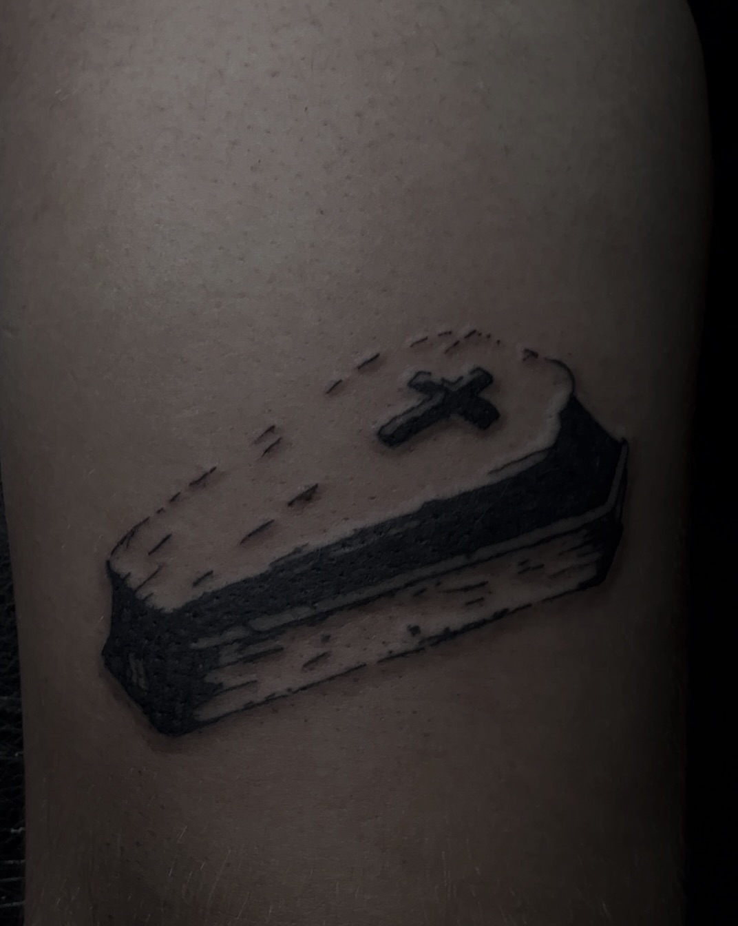 Tattoo by @jordystrange — black_and_grey, dark_realism