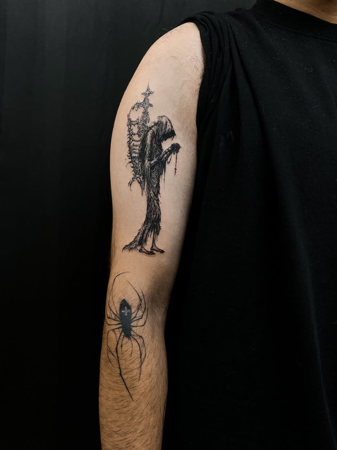 Tattoo by @bloodwork.ink — illustrative, black_and_grey
