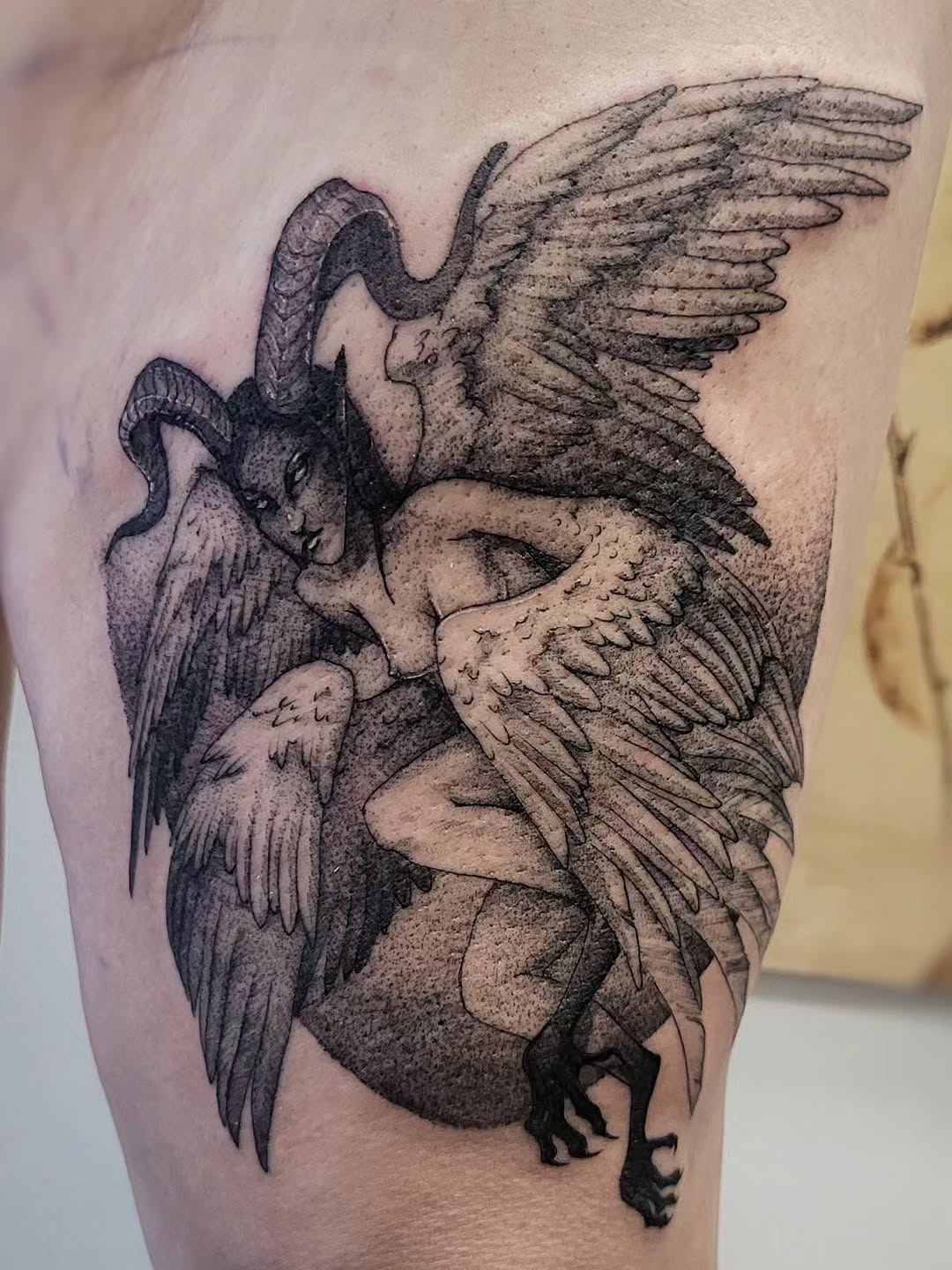 Tattoo by @totally.tattoo — dark_realism, dotwork