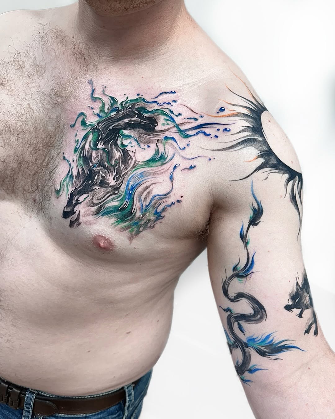 Tattoo by @uzo.ink — watercolor, blackwork