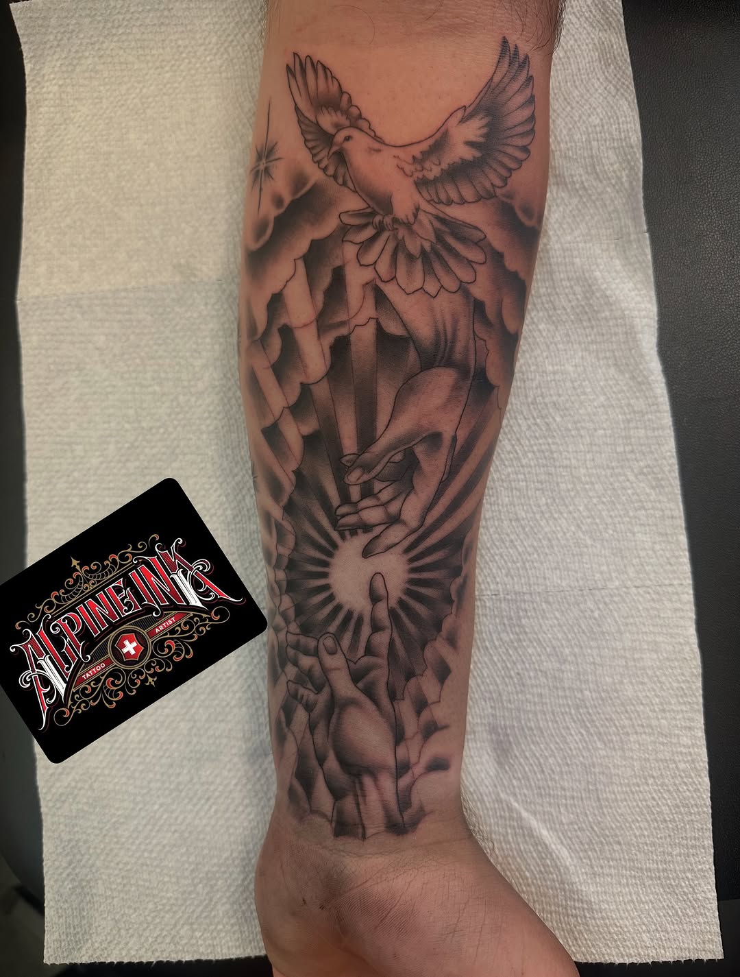 Tattoo by @alpine_ink_ — black_and_grey, realism