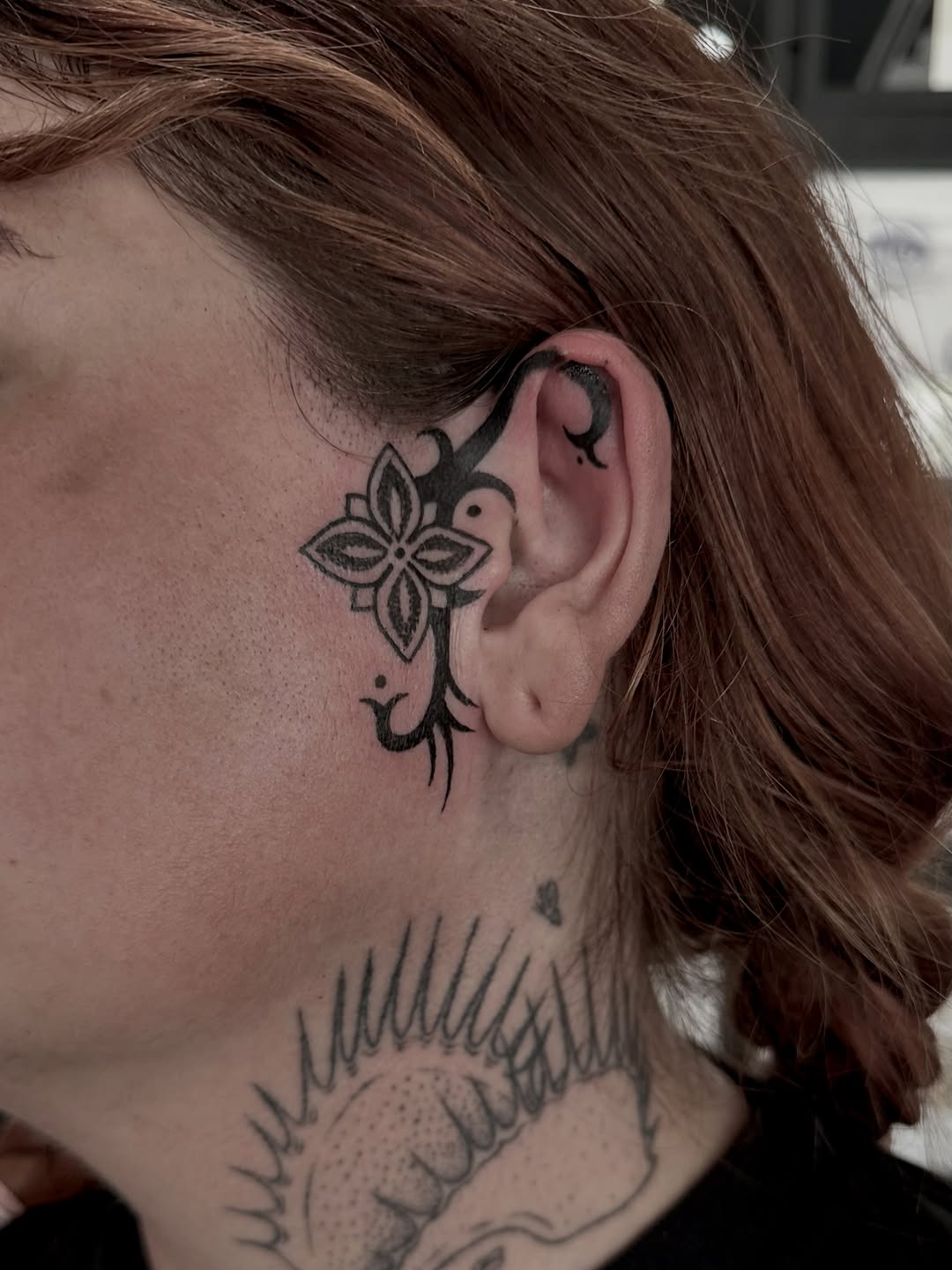 Tattoo by @katfishtattoos — blackwork, ornamental