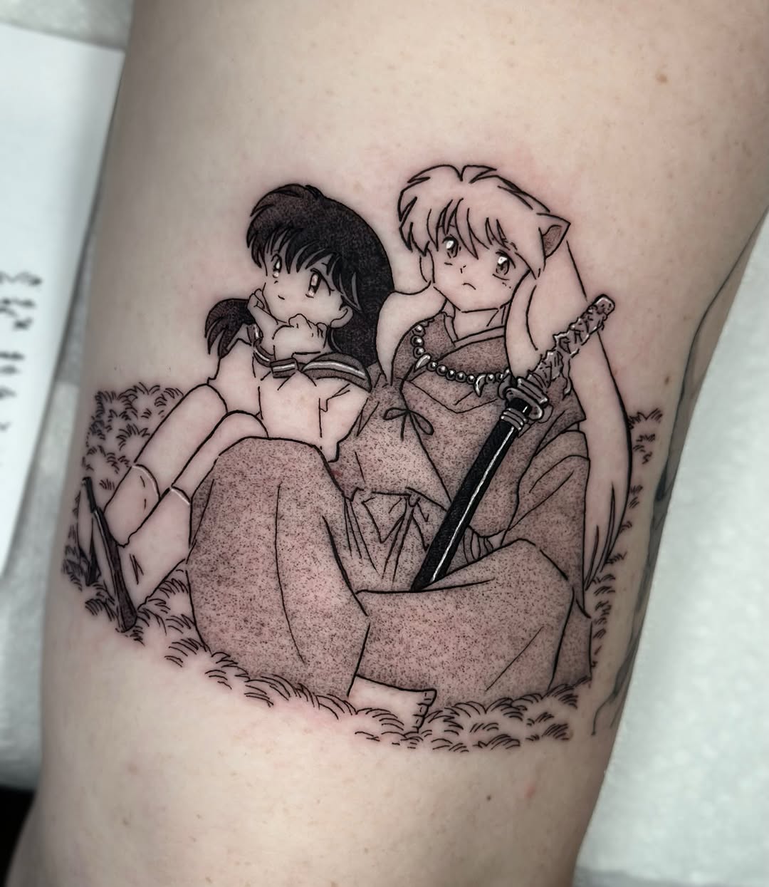 Tattoo by @kkimnida โ anime, black_and_grey