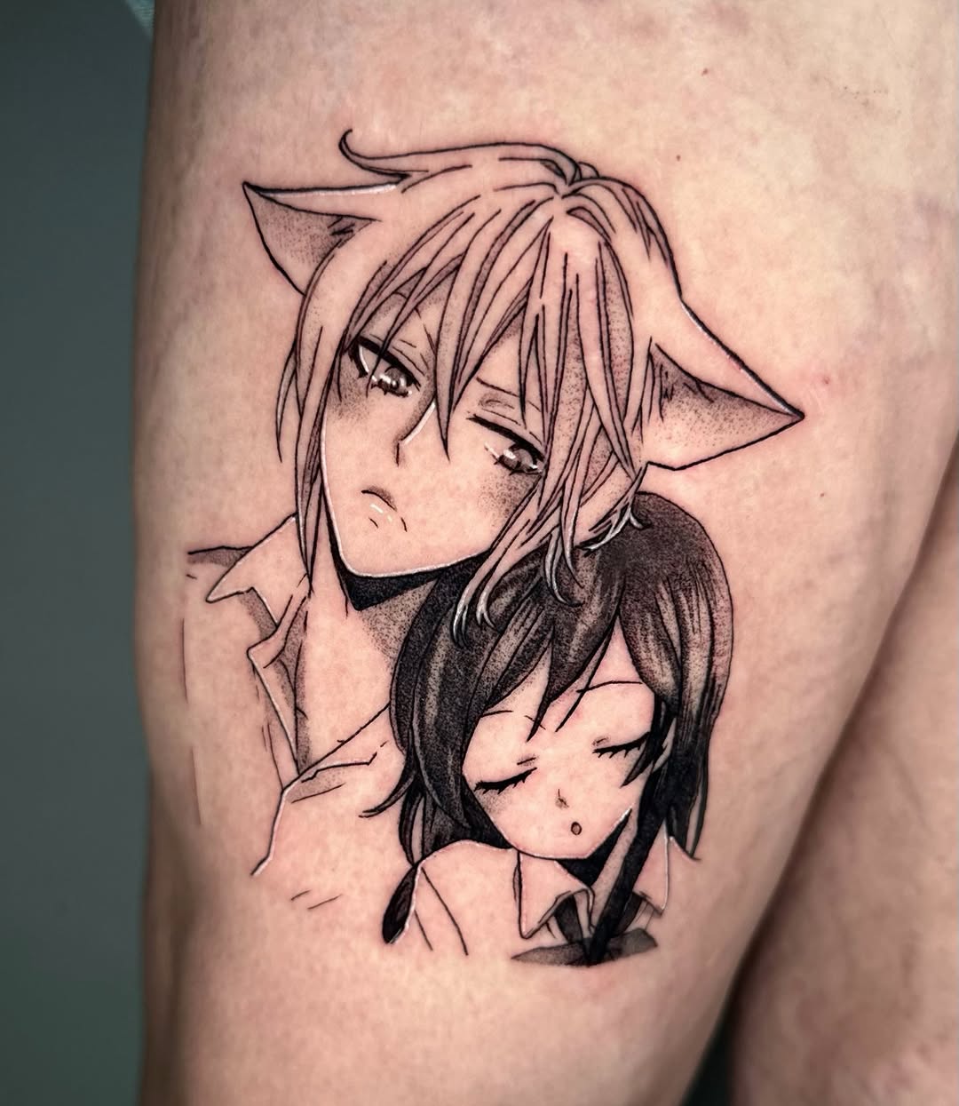 Tattoo by @kkimnida โ anime, black_and_grey