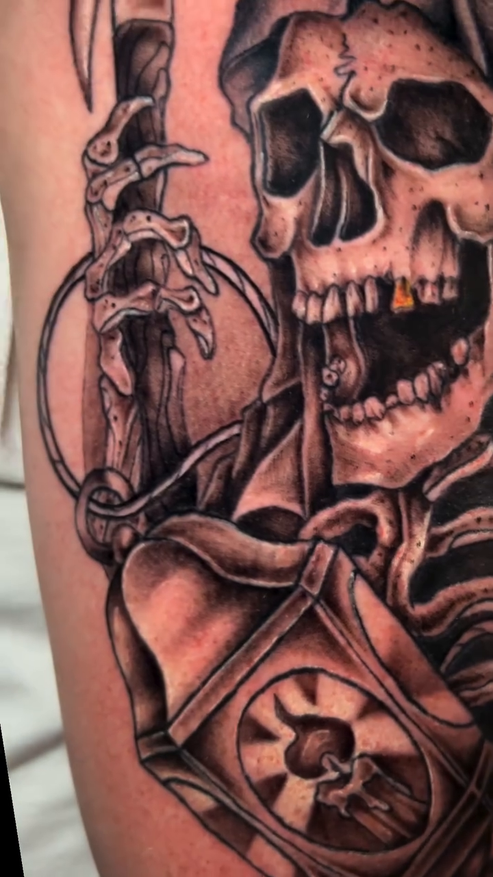 Tattoo by @poppet.arts — dark_realism, black_and_grey