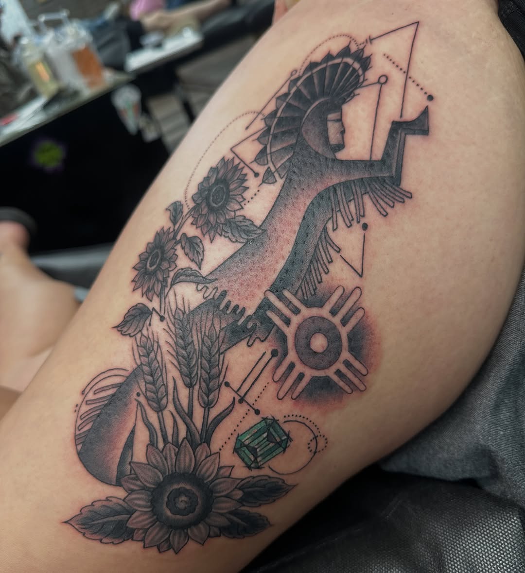 Tattoo by @shaila_roach — black_and_grey, geometric