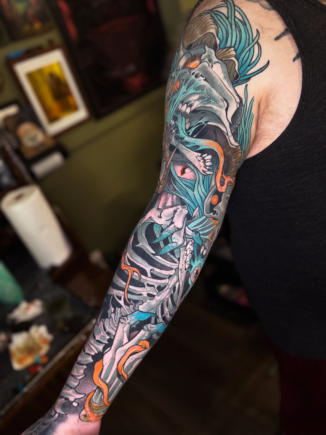 Tattoo by @sacred_crow — dark_realism, trash_polka