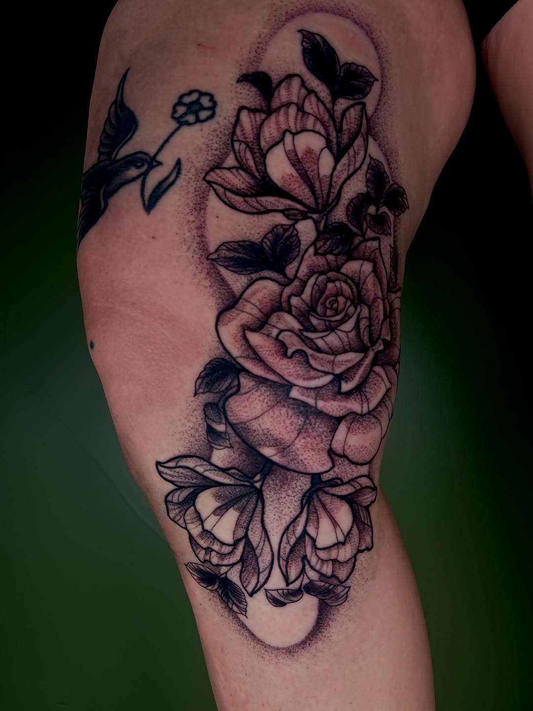 Tattoo by @bumbleknee_tattoos — black_and_grey, dotwork