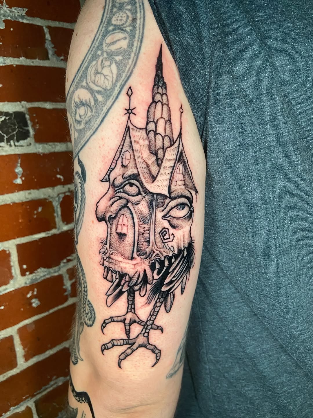 Tattoo by @quinndoskis — illustrative, black_and_grey