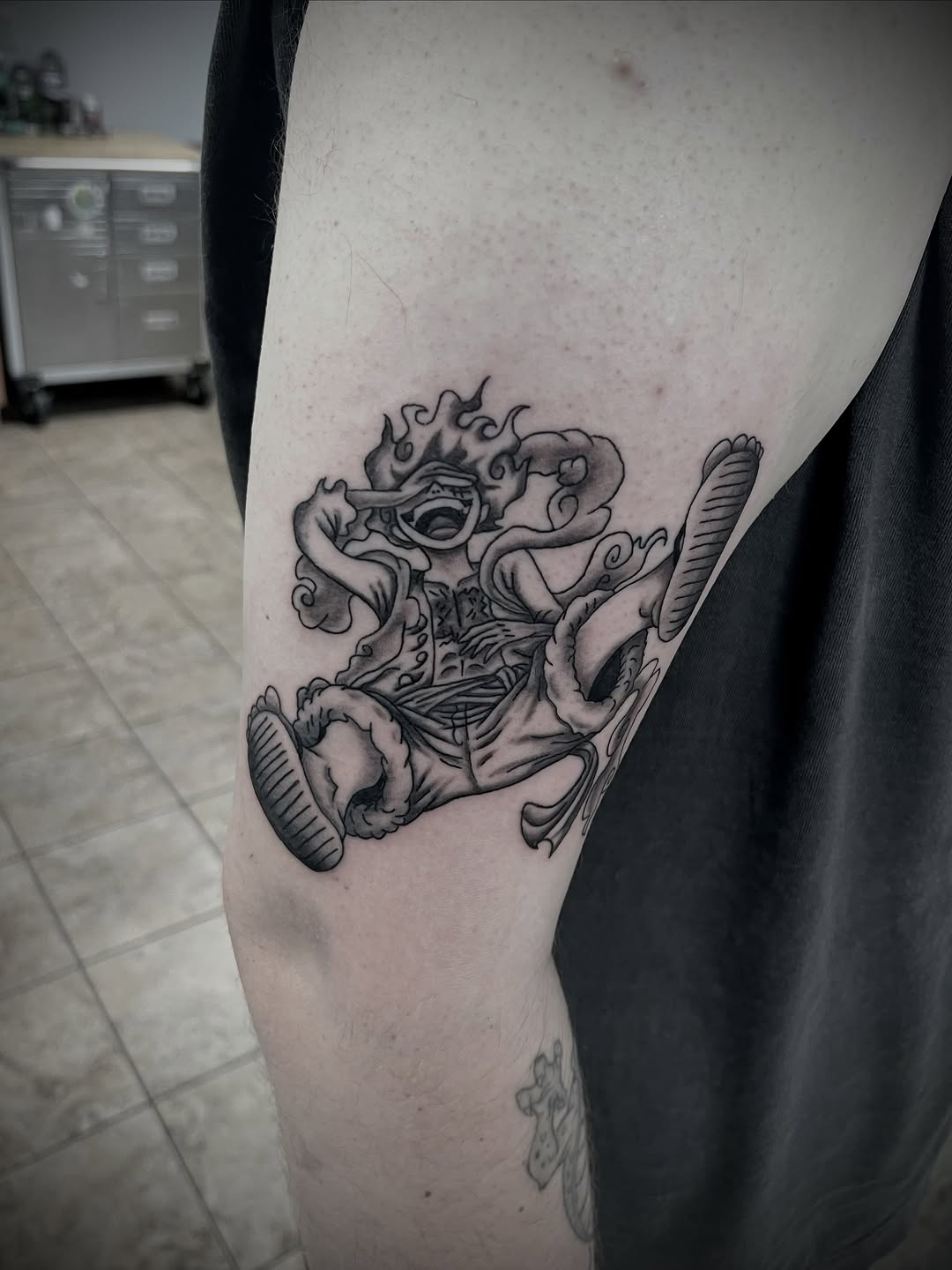 Tattoo by @austinhilltattoos — anime, black_and_grey