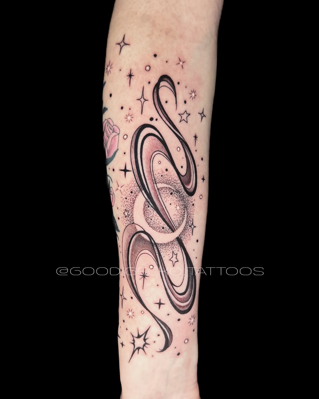 Tattoo by @good.gecko.tattoos — black_and_grey, dotwork