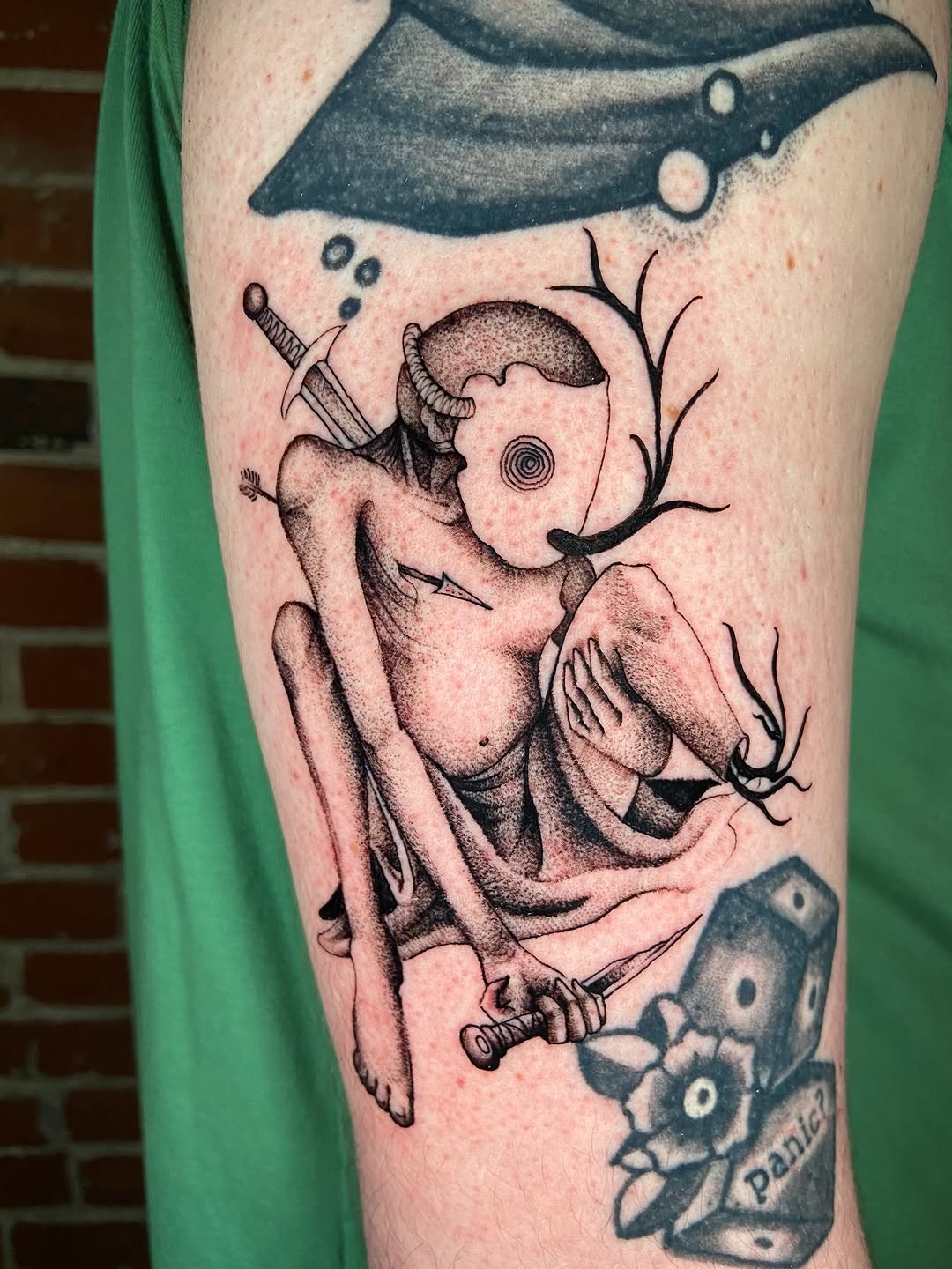 Tattoo by @quinndoskis — black_and_grey, dotwork