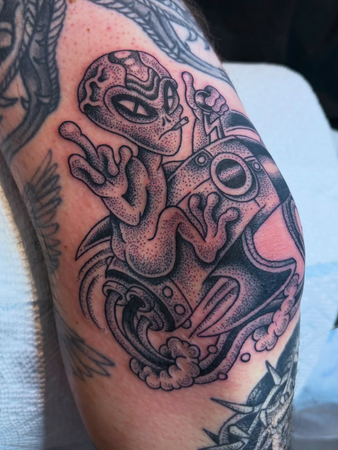 Tattoo by @evilnemec — dotwork, black_and_grey