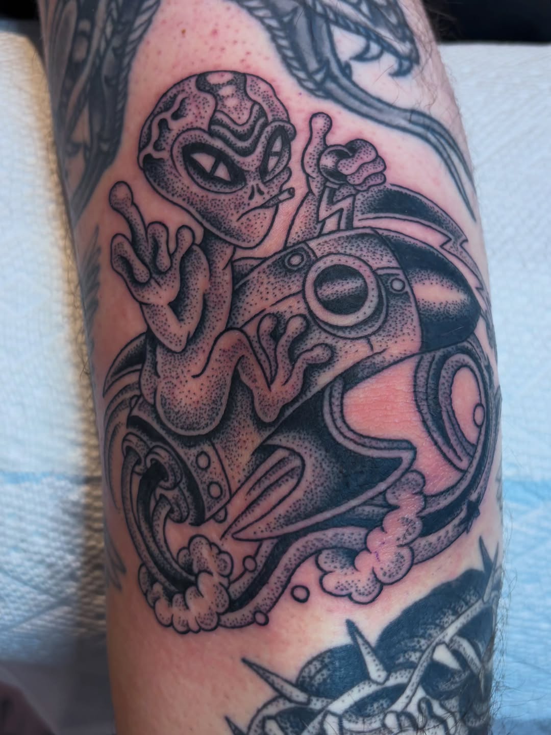 Tattoo by @evilnemec — black_and_grey, dotwork