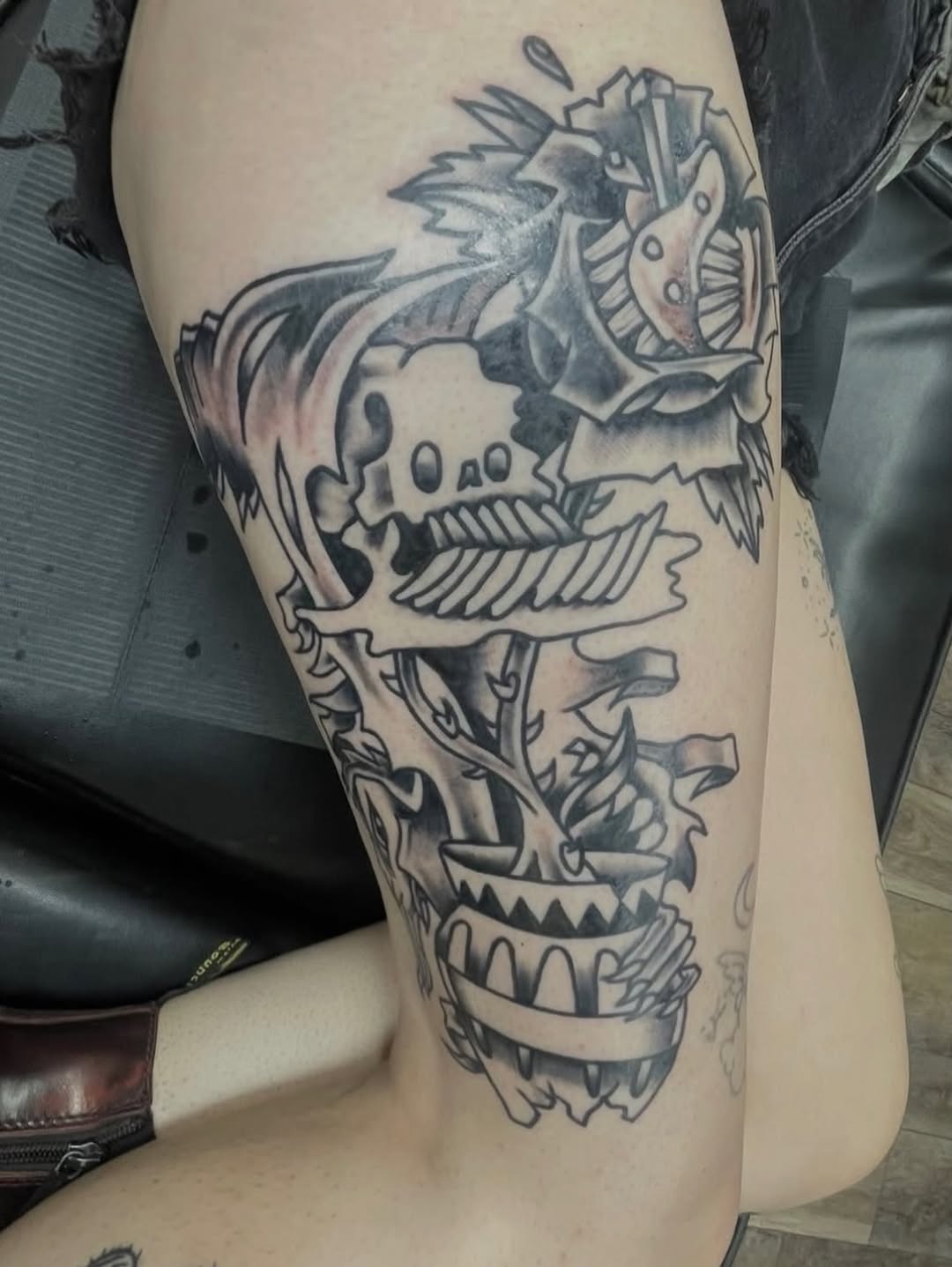 Tattoo by @kustomhustletattoo — neo_traditional, black_and_grey