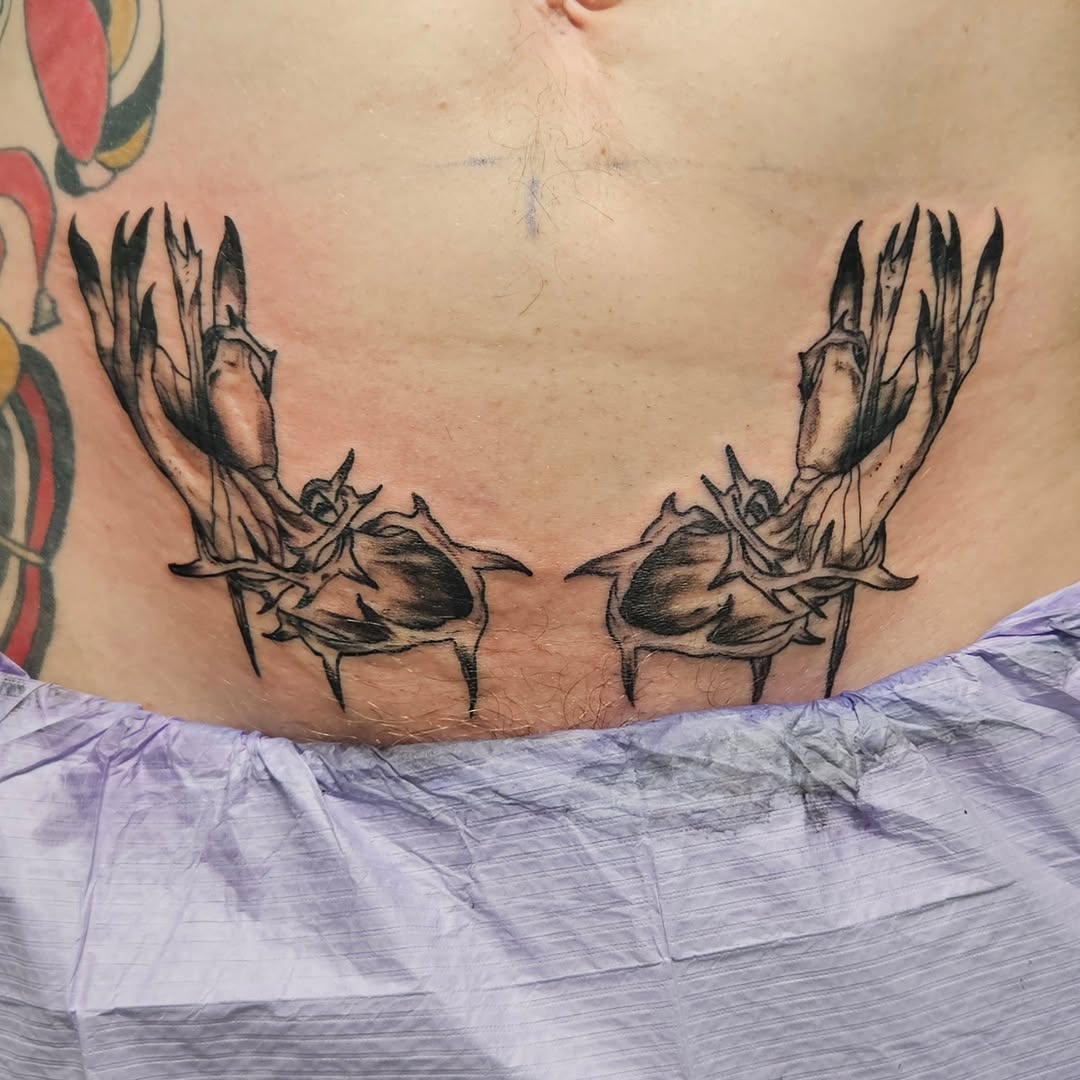 Tattoo by @goudyart — dark_realism, black_and_grey