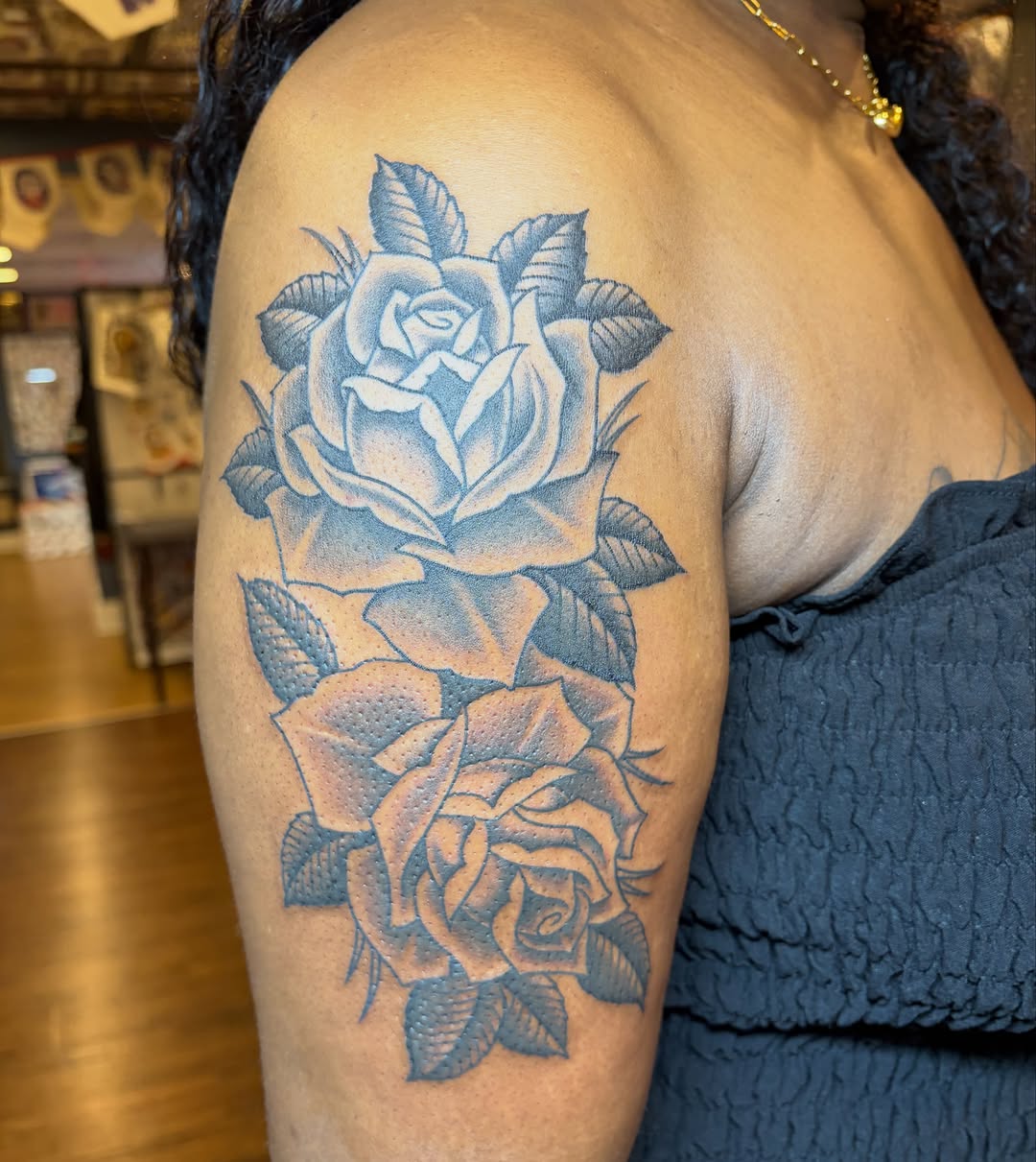 Tattoo by @caitberries — black_and_grey, realism