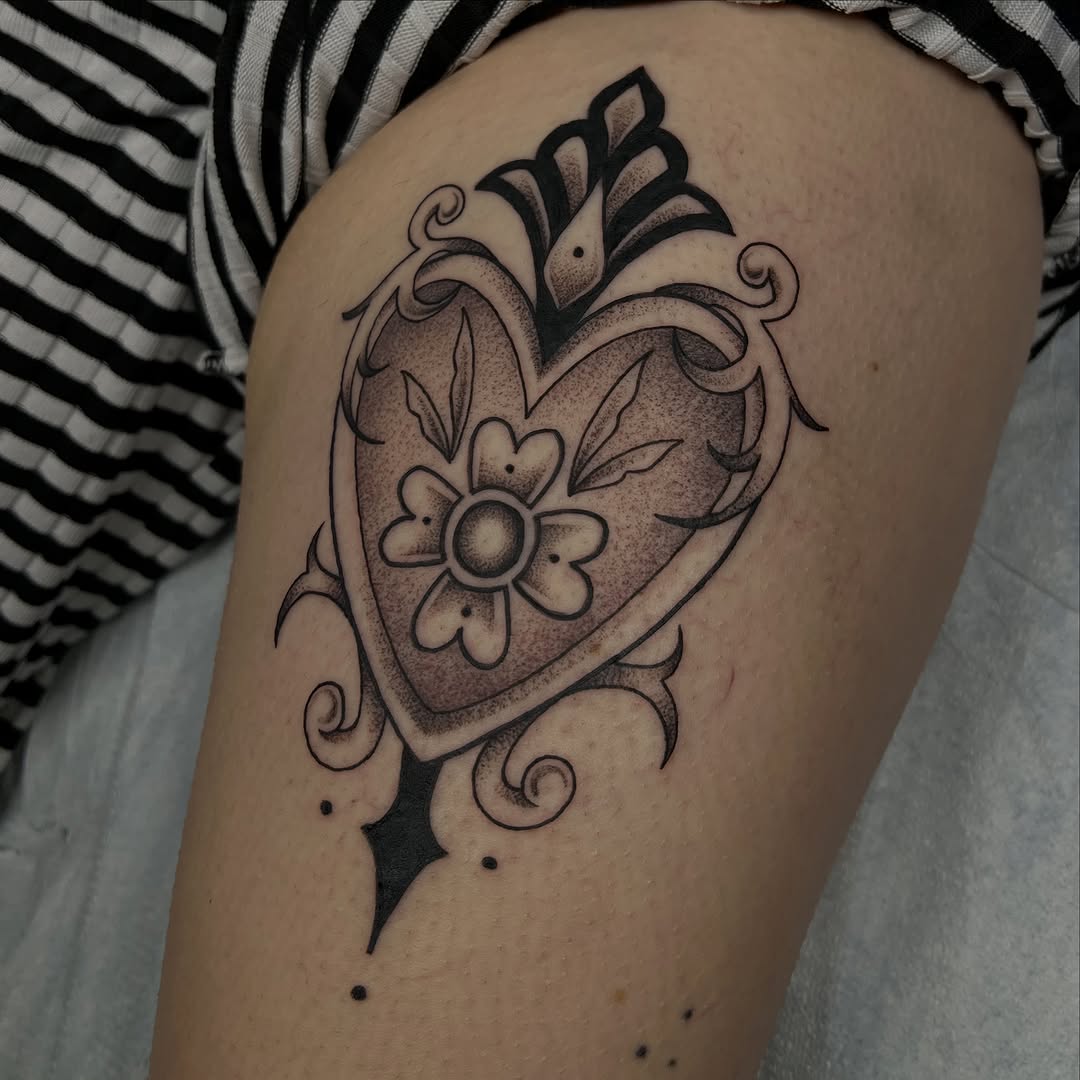Tattoo by @lyvia.tattoo — black_and_grey, ornamental