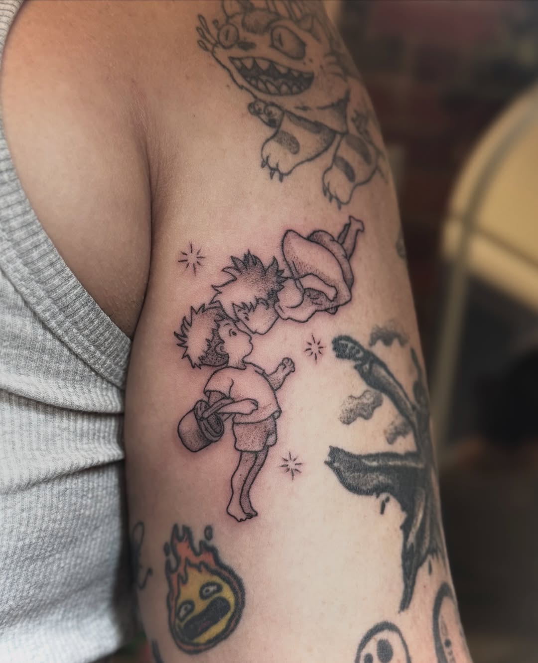 Tattoo by @katelumos — anime, fine_line