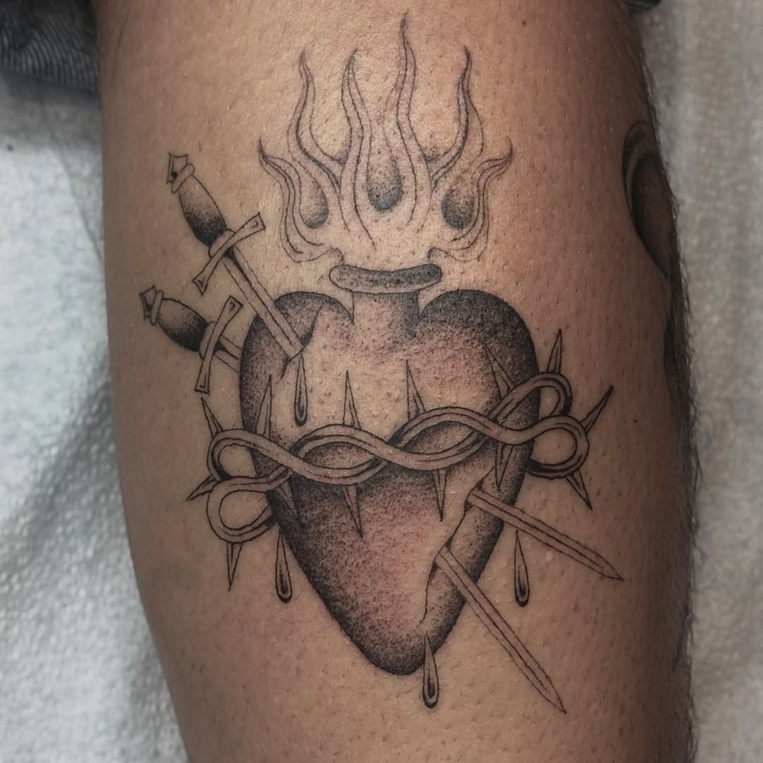Tattoo by @rev.claytattooer — black_and_grey, dotwork
