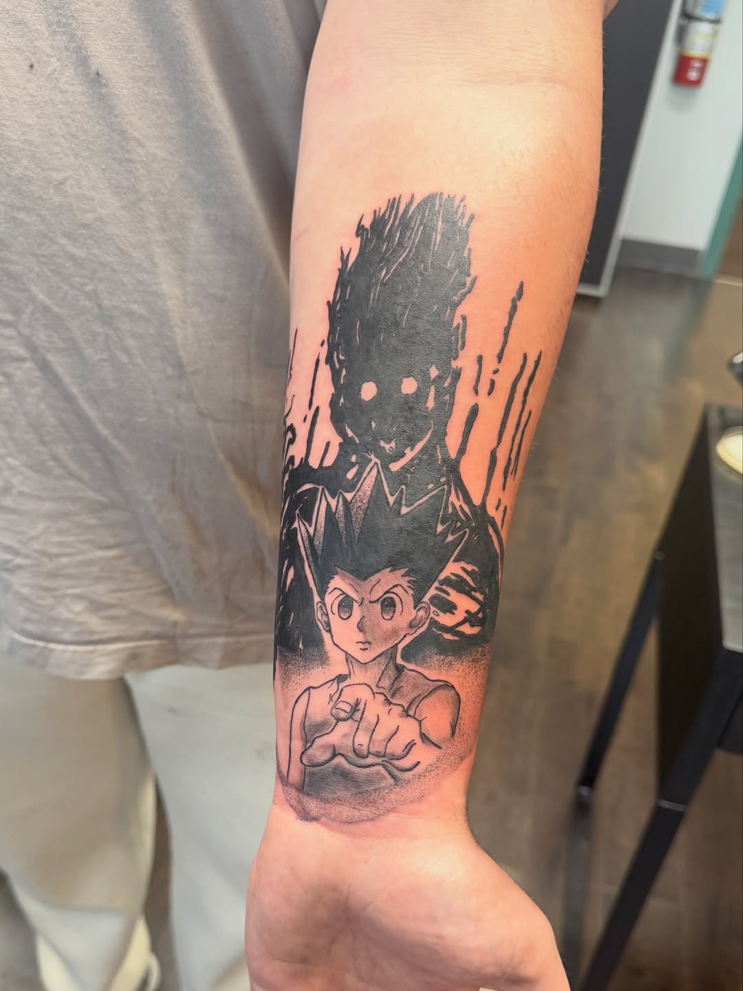 Tattoo by @n.inktone — anime, black_and_grey