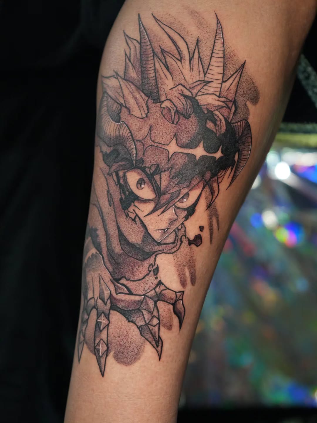 Tattoo by @juanes_lopez06 β anime, black_and_grey