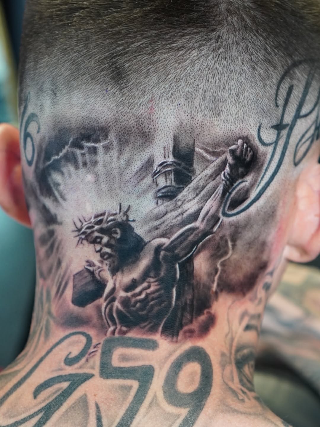 Tattoo by @kaostattooart — realism, black_and_grey