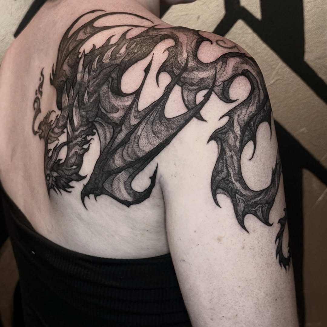 Tattoo by @blackmeddle — black_and_grey, dotwork