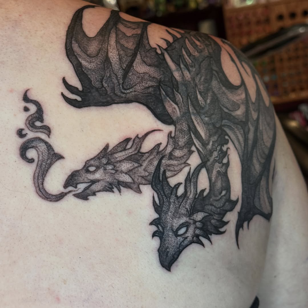 Tattoo by @blackmeddle — dotwork, black_and_grey