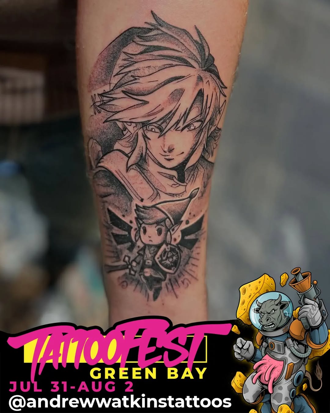 Tattoo by @andrewwatkinstattoos — anime, black_and_grey