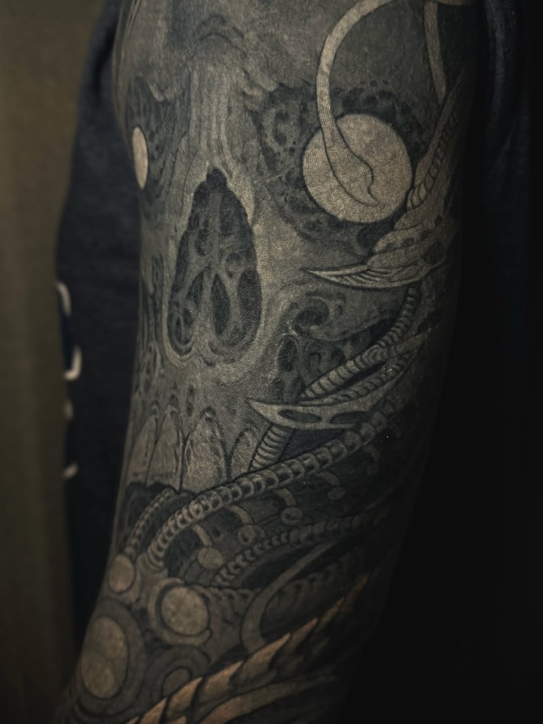 Tattoo by @aaronriddletattoos — black_and_grey, dark_realism
