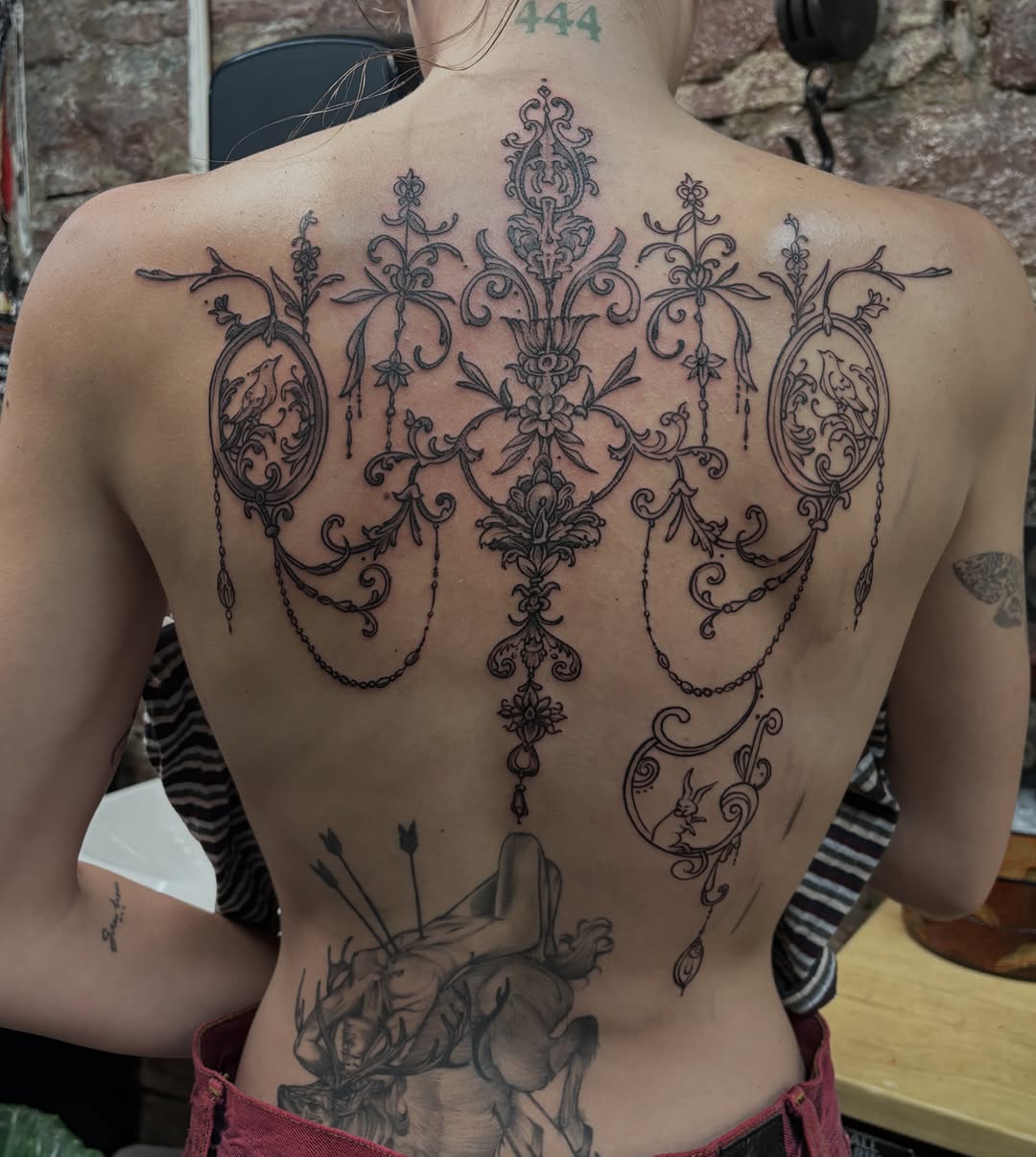Tattoo by @genevieveink — ornamental, black_and_grey