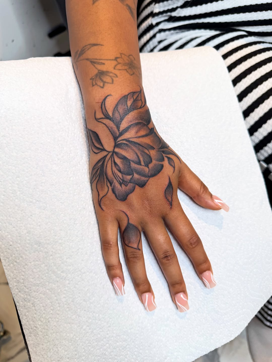 Tattoo by @inkatatts — black_and_grey, fine_line