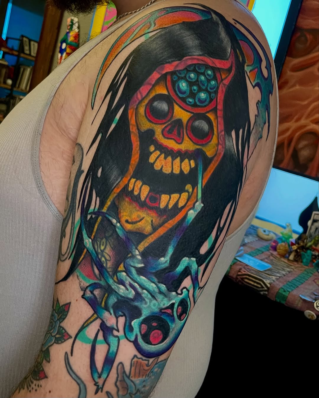 Tattoo by @nate.the.knife — new_school, trash_polka