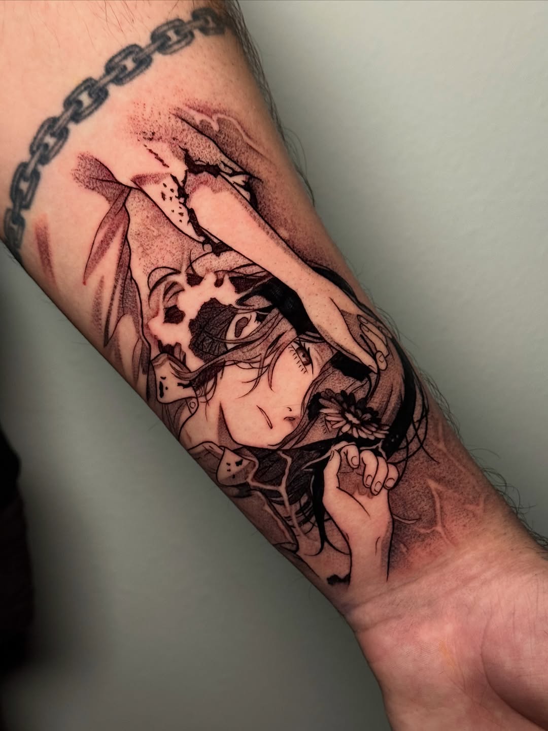 Tattoo by @inkedbykiki — anime, black_and_grey